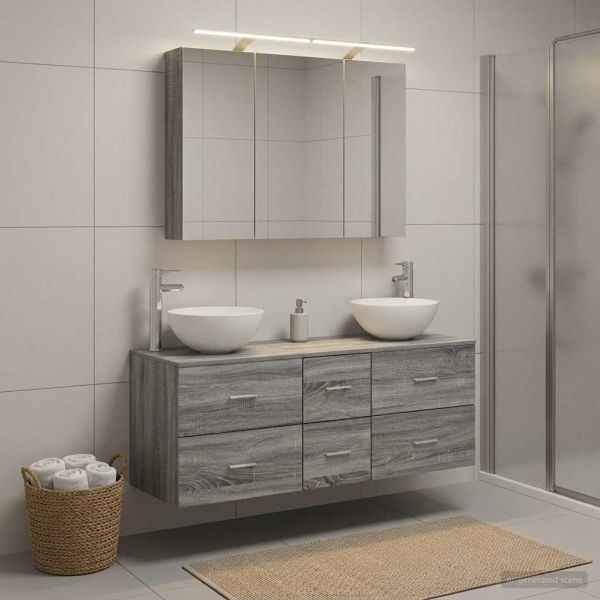 Комплект мебели за баня 4 pcs Сив Сонома