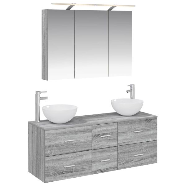 Комплект мебели за баня 4 pcs Сив Сонома