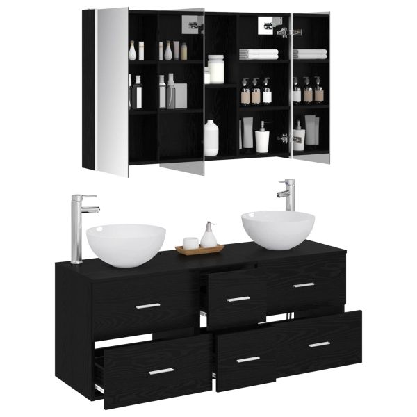Комплект мебели за баня 4 pcs Черен дъб