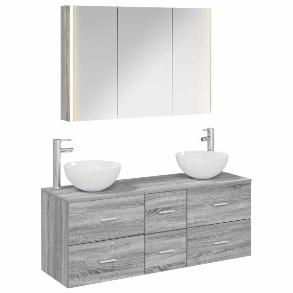 Комплект мебели за баня 4 pcs Сив Сонома