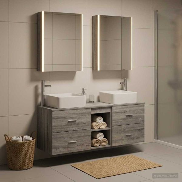 Комплект мебели за баня 5 pcs Сив Сонома