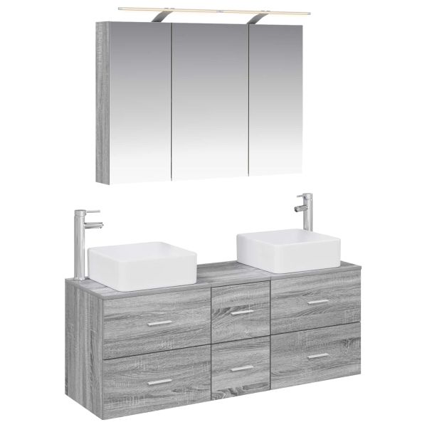 Комплект мебели за баня 4 pcs Сив Сонома
