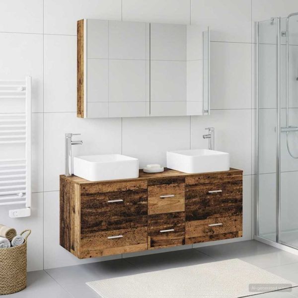 Комплект мебели за баня 4 pcs Старо дърво