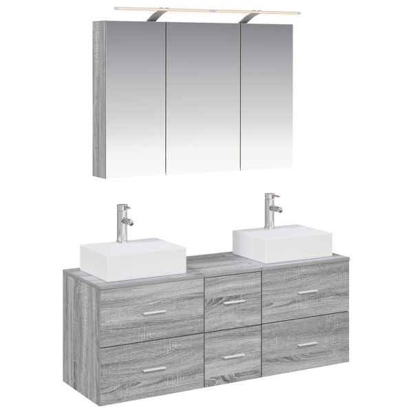 Комплект мебели за баня 4 pcs Сив Сонома