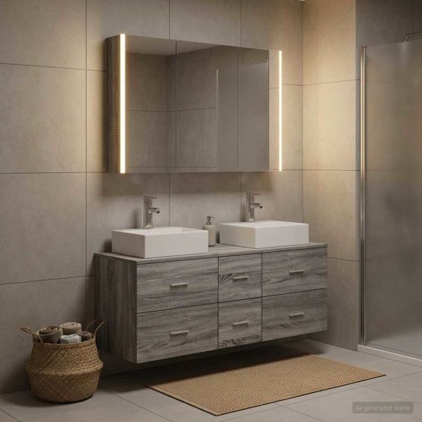 Комплект мебели за баня 4 pcs Сив Сонома