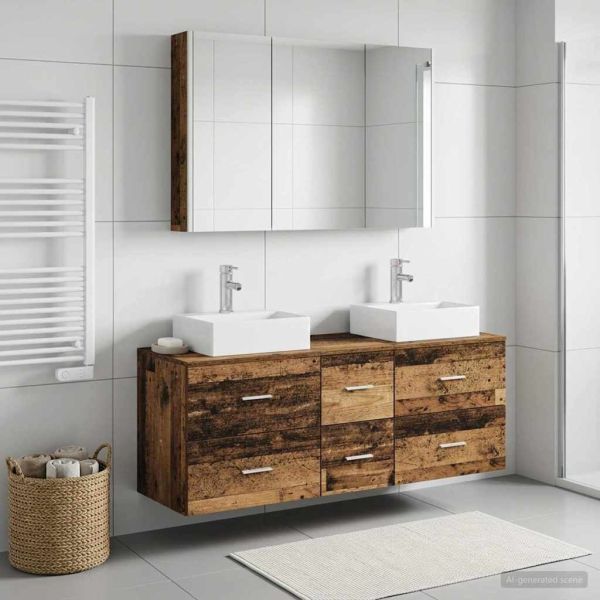 Комплект мебели за баня 4 pcs Старо дърво