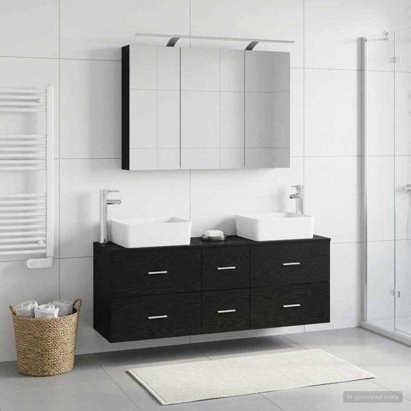 Комплект мебели за баня 4 pcs Черен дъб