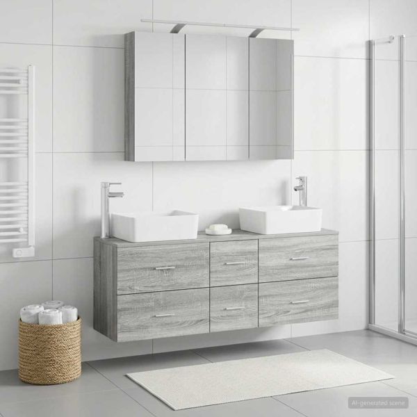 Комплект мебели за баня 4 pcs Сив Сонома