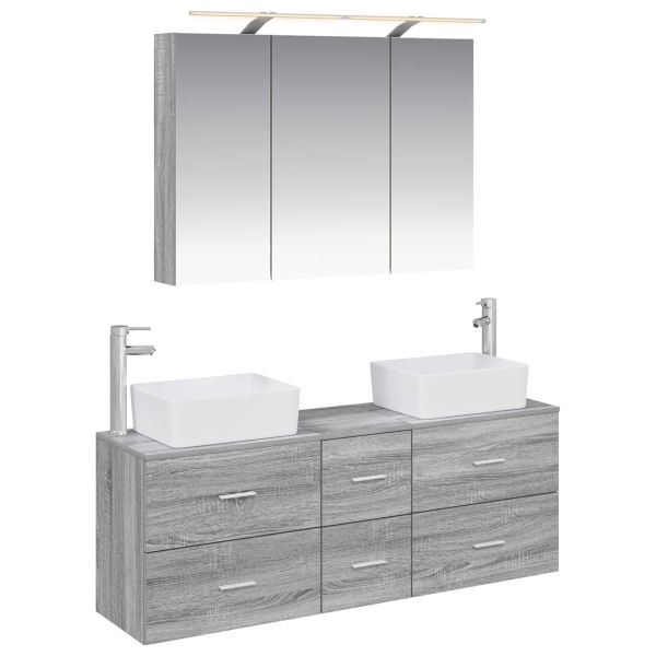 Комплект мебели за баня 4 pcs Сив Сонома