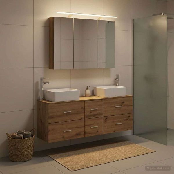 Комплект мебели за баня 4 pcs Дъб артизан