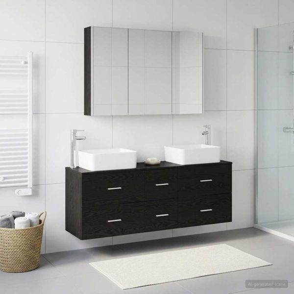 Комплект мебели за баня 4 pcs Черен дъб