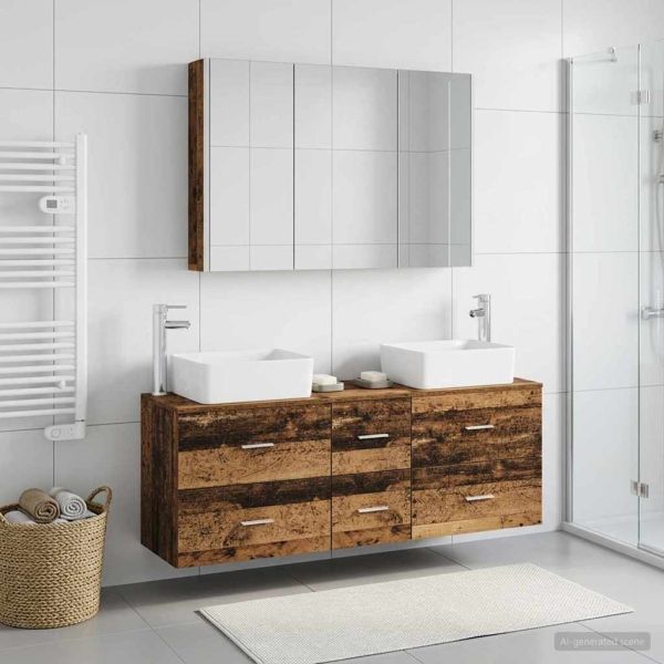 Комплект мебели за баня 4 pcs Старо дърво