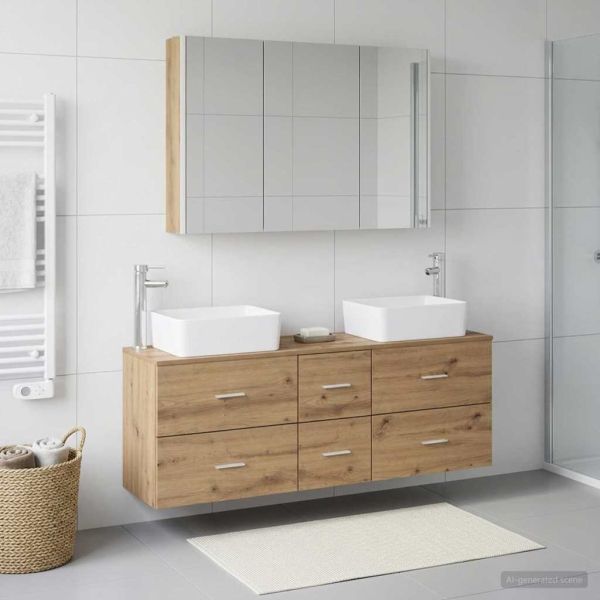 Комплект мебели за баня 4 pcs Дъб артизан