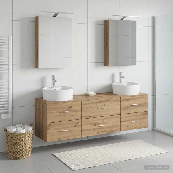 Комплект мебели за баня 5 pcs Дъб артизан