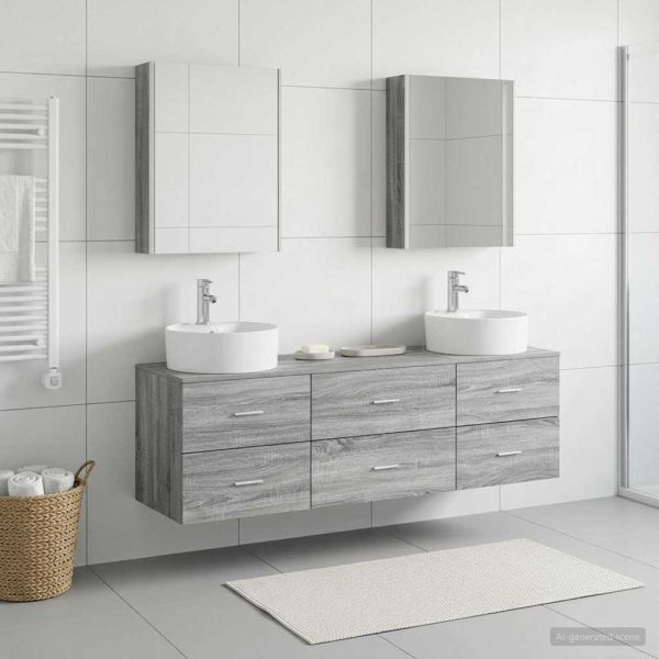 Комплект мебели за баня 5 pcs Сив Сонома