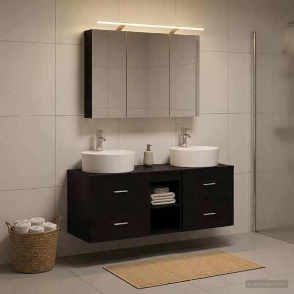 Комплект мебели за баня 4 pcs Черен дъб