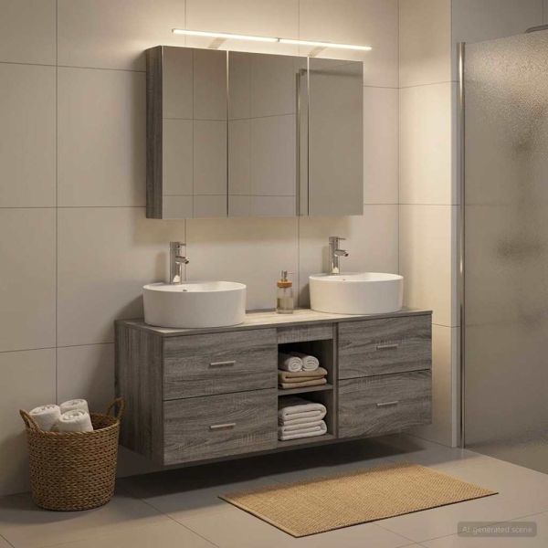 Комплект мебели за баня 4 pcs Сив Сонома