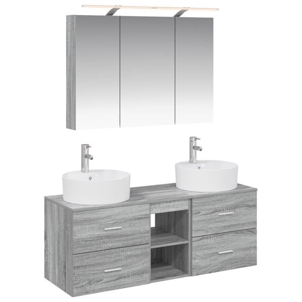 Комплект мебели за баня 4 pcs Сив Сонома