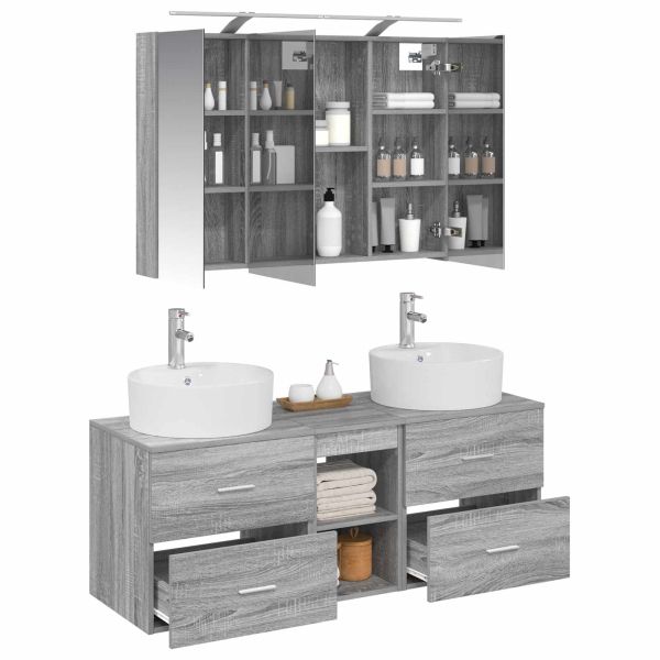 Комплект мебели за баня 4 pcs Сив Сонома
