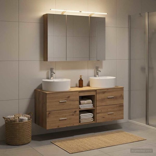 Комплект мебели за баня 4 pcs Дъб артизан