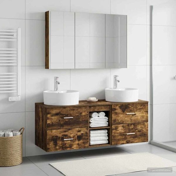 Комплект мебели за баня 4 pcs Опушен дъб