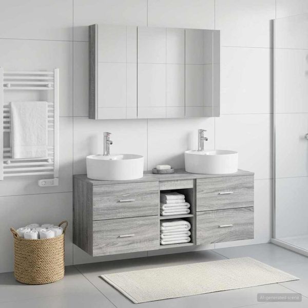 Комплект мебели за баня 4 pcs Сив Сонома