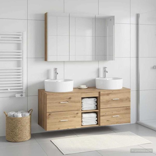 Комплект мебели за баня 4 pcs Дъб артизан