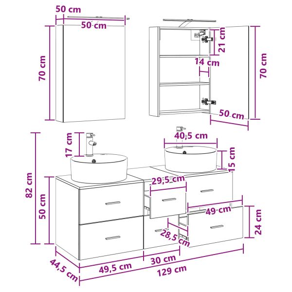 Комплект мебели за баня 5 pcs Опушен дъб
