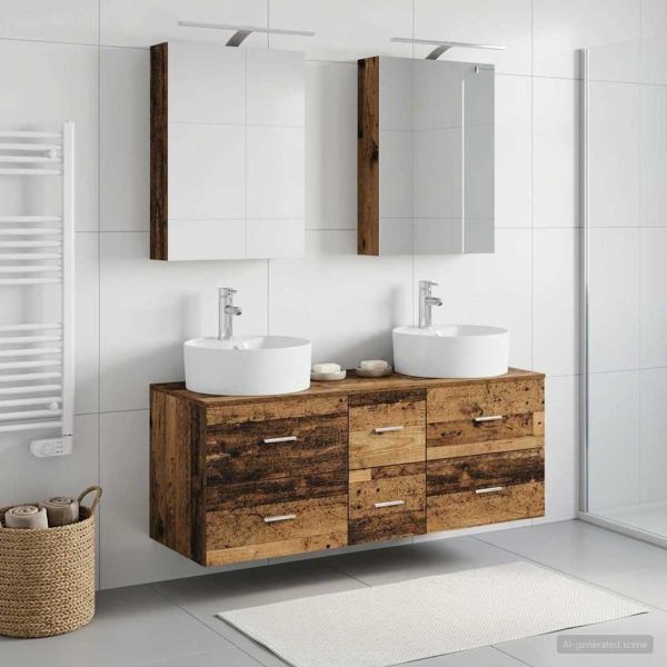 Комплект мебели за баня 5 pcs Старо дърво