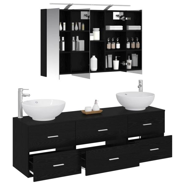 Комплект мебели за баня 4 pcs Черен дъб