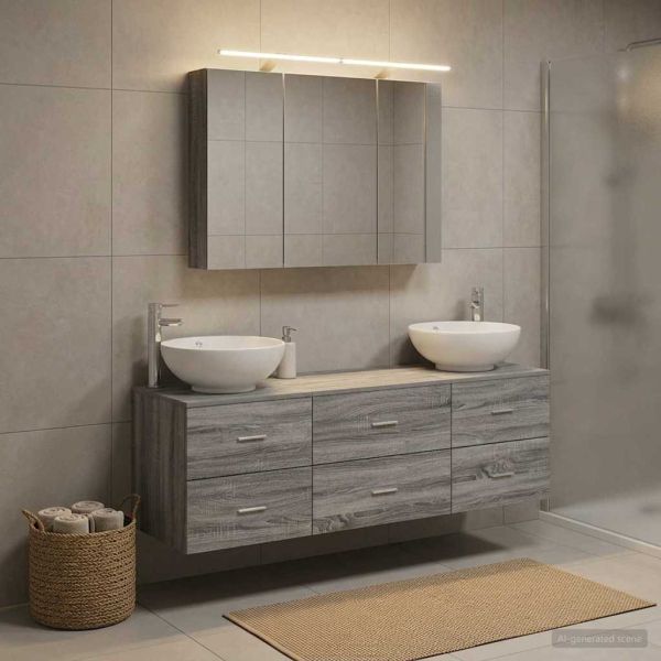 Комплект мебели за баня 4 pcs Сив Сонома
