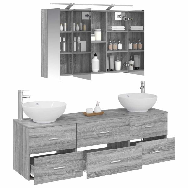 Комплект мебели за баня 4 pcs Сив Сонома