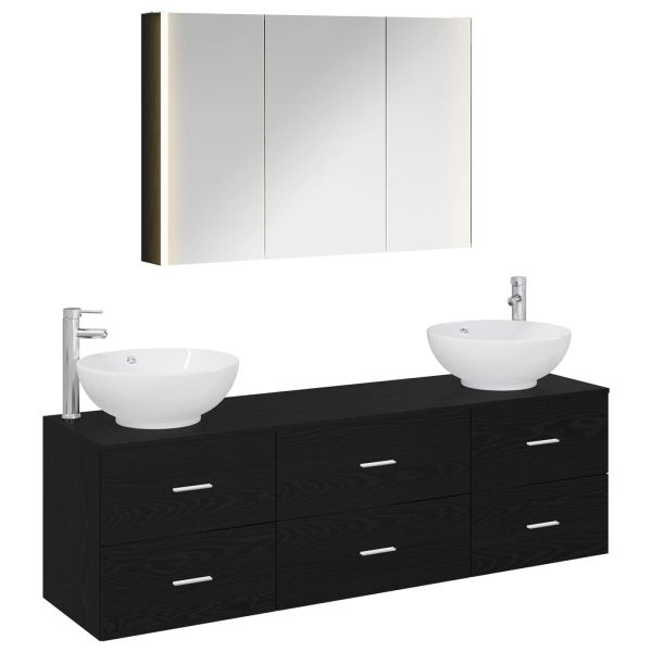 Комплект мебели за баня 4 pcs Черен дъб