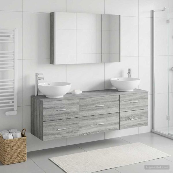 Комплект мебели за баня 4 pcs Сив Сонома