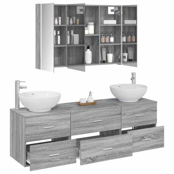Комплект мебели за баня 4 pcs Сив Сонома