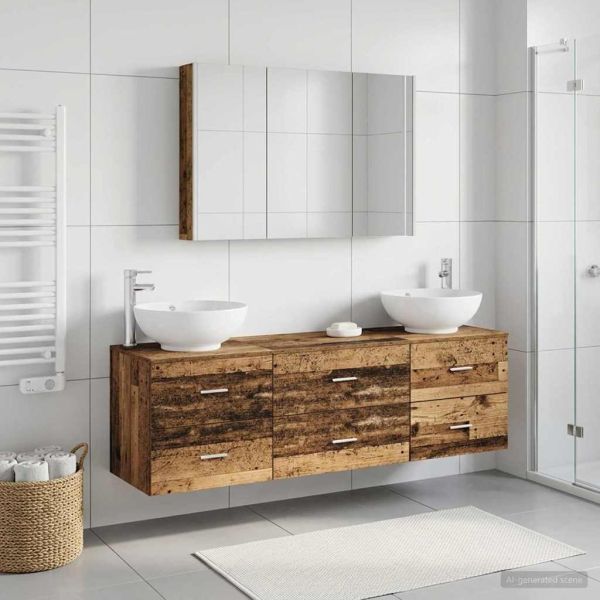 Комплект мебели за баня 4 pcs Старо дърво