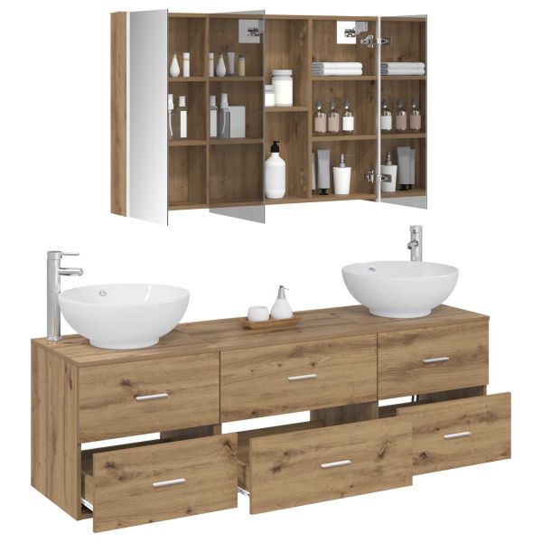 Комплект мебели за баня 4 pcs Дъб артизан