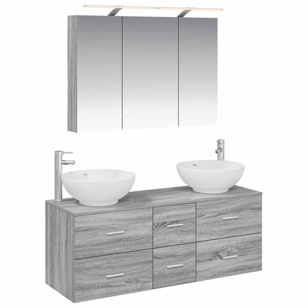 Комплект мебели за баня 4 pcs Сив Сонома