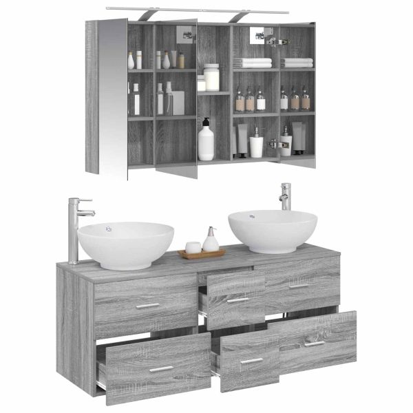 Комплект мебели за баня 4 pcs Сив Сонома