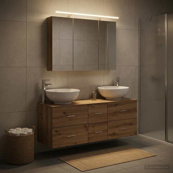 Комплект мебели за баня 4 pcs Дъб артизан