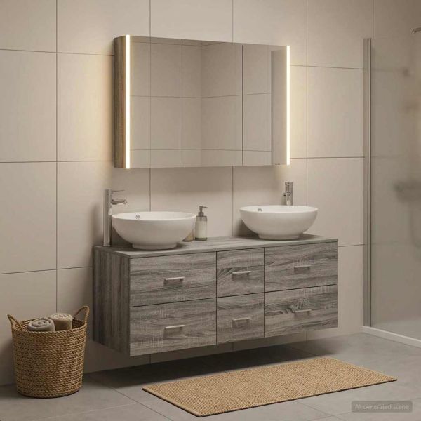 Комплект мебели за баня 4 pcs Сив Сонома