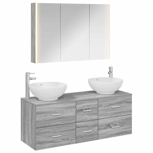 Комплект мебели за баня 4 pcs Сив Сонома