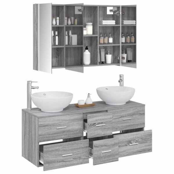 Комплект мебели за баня 4 pcs Сив Сонома