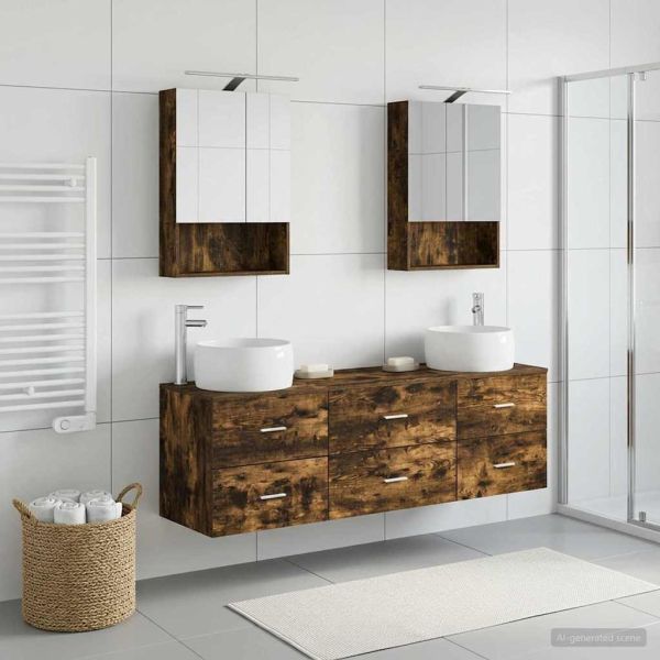 Комплект мебели за баня 5 pcs Опушен дъб