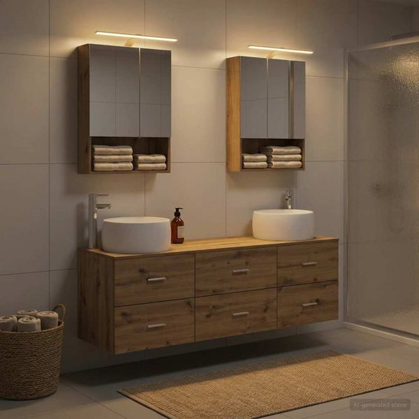 Комплект мебели за баня 5 pcs Дъб артизан