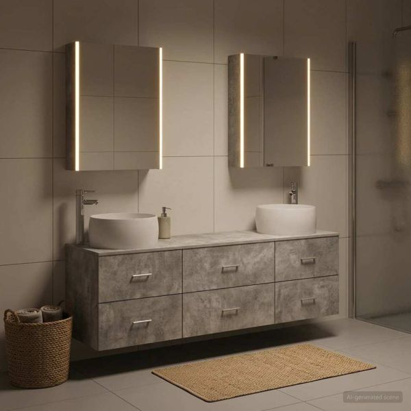 Комплект мебели за баня 5 pcs Бетонно сиво