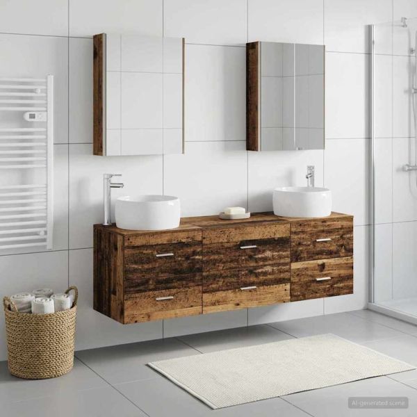 Комплект мебели за баня 5 pcs Старо дърво