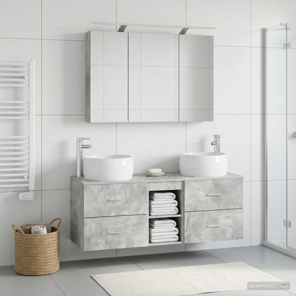 Комплект мебели за баня 4 pcs Бетонно сиво