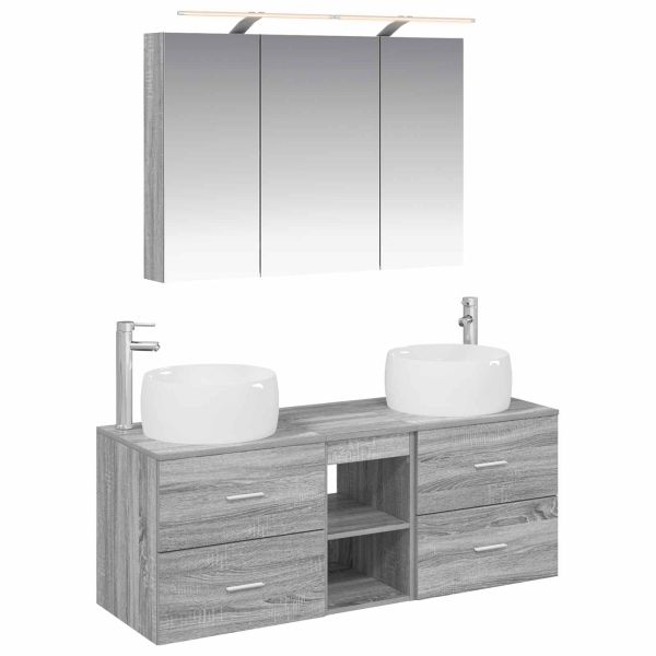 Комплект мебели за баня 4 pcs Сив Сонома