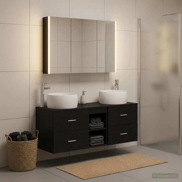 Комплект мебели за баня 4 pcs Черен дъб
